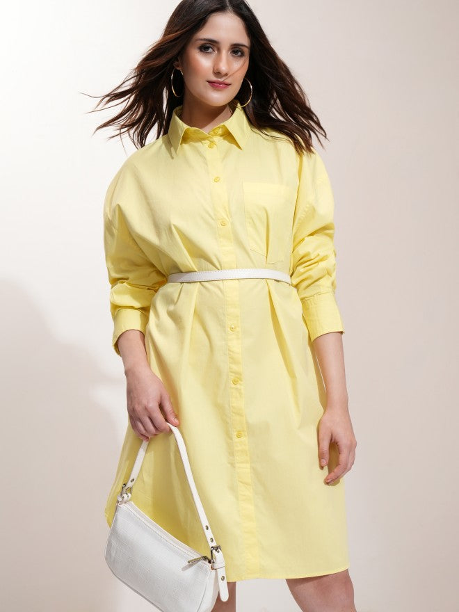 Tokyo Talkies Women Yellow Solid Shirt Dress - Yellow - Image 1
