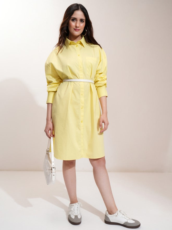 Tokyo Talkies Women Yellow Solid Shirt Dress - Yellow - Image 2