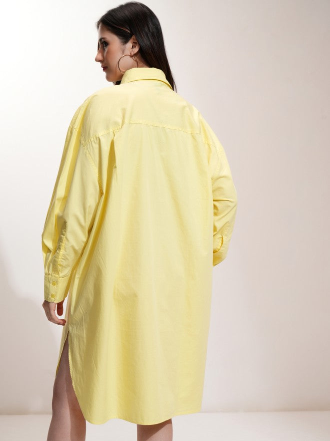 Tokyo Talkies Women Yellow Solid Shirt Dress - Yellow - Image 3