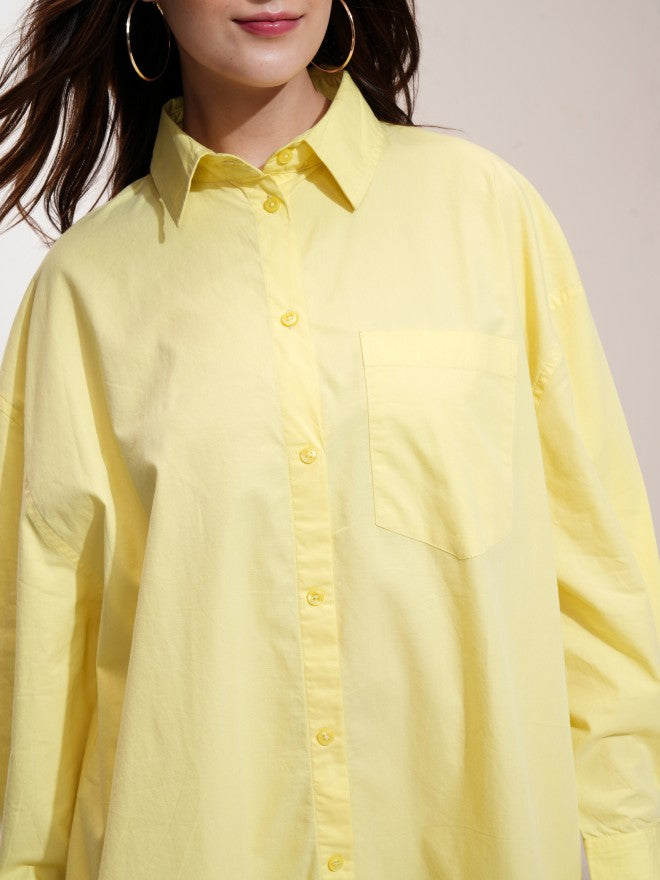 Tokyo Talkies Women Yellow Solid Shirt Dress - Yellow - Image 5