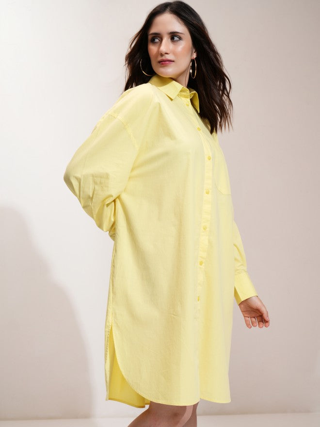 Tokyo Talkies Women Yellow Solid Shirt Dress - Yellow - Image 6