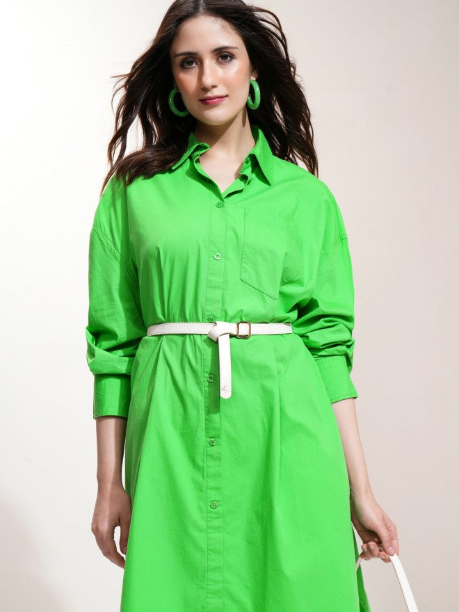 Tokyo Talkies Women Green Solid Shirt Dress - Green - Image 1
