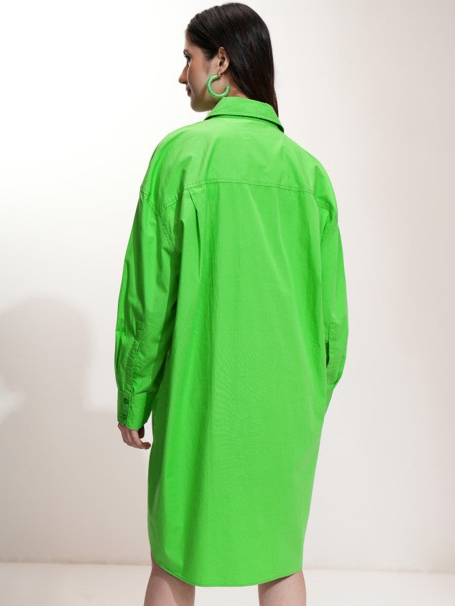 Tokyo Talkies Women Green Solid Shirt Dress - Green - Image 3