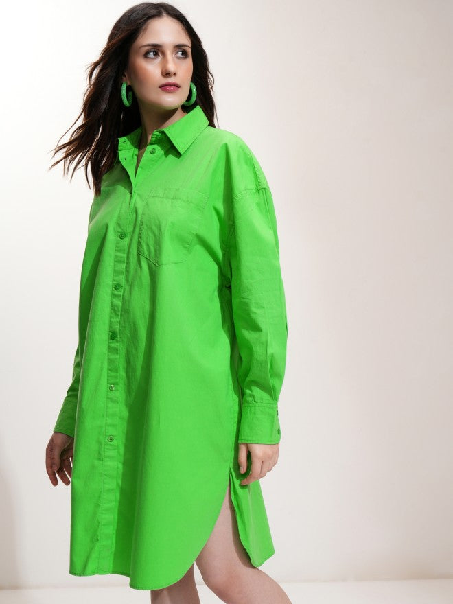 Tokyo Talkies Women Green Solid Shirt Dress - Green - Image 4