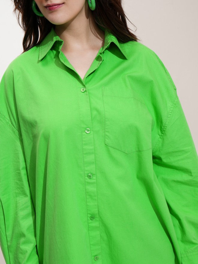 Tokyo Talkies Women Green Solid Shirt Dress - Green - Image 5