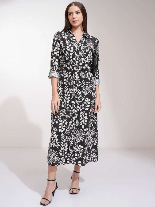 Tokyo Talkies Women Black Printed Shirt Dress - Black - Image 1