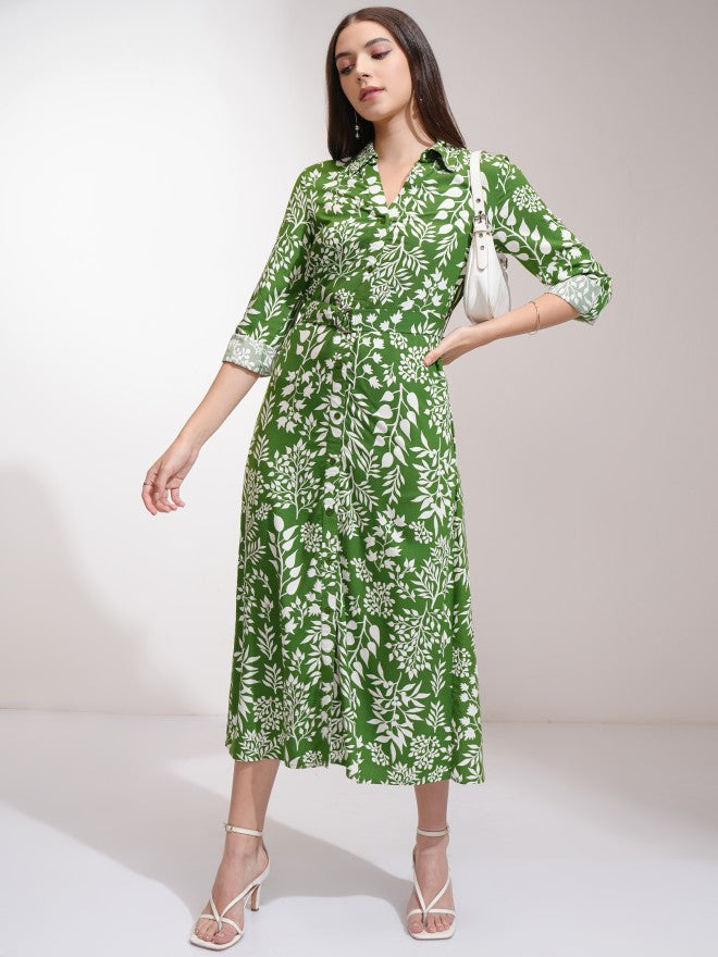 Tokyo Talkies Women Green Printed Shirt Dress - Green - Image 1