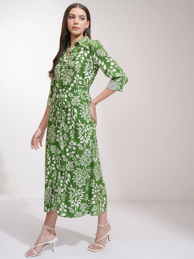 Tokyo Talkies Women Green Printed Shirt Dress - Green - Image 2