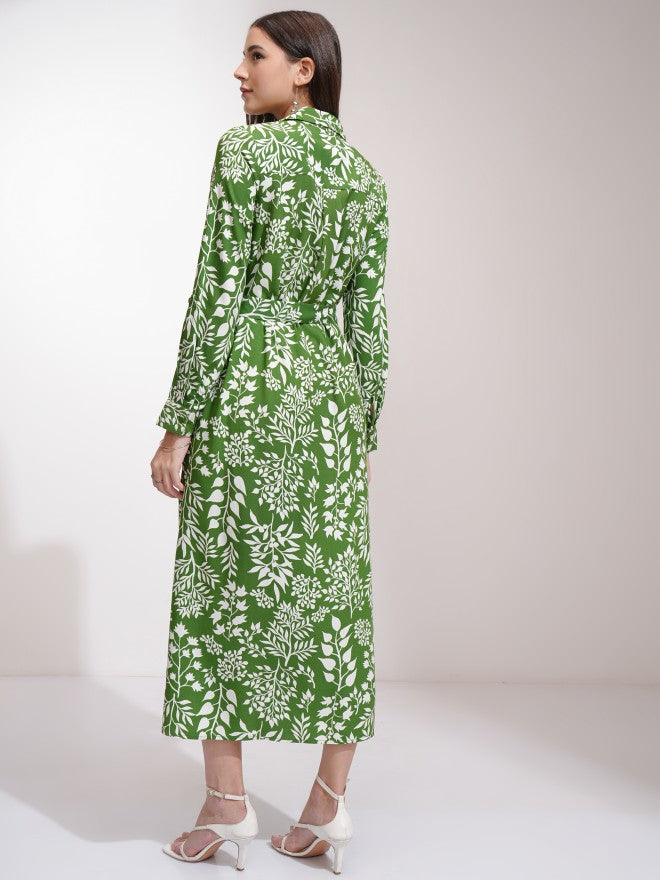 Tokyo Talkies Women Green Printed Shirt Dress - Green - Image 3