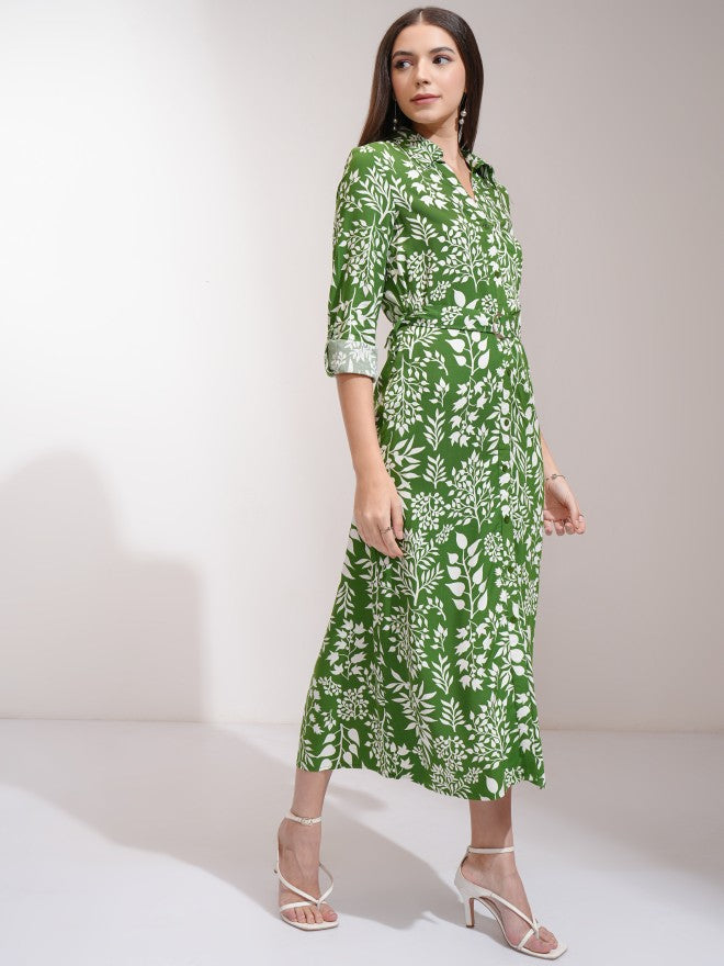 Tokyo Talkies Women Green Printed Shirt Dress - Green - Image 4