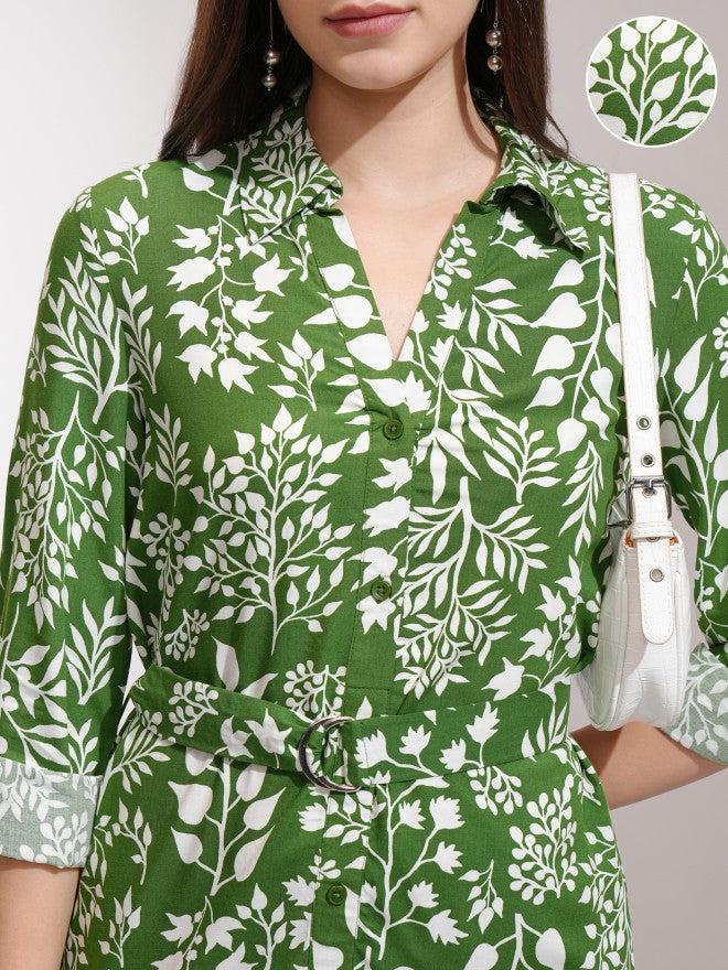 Tokyo Talkies Women Green Printed Shirt Dress - Green - Image 5