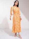 Tokyo Talkies Women Orange Printed Shirt Dress - Orange - Image 1