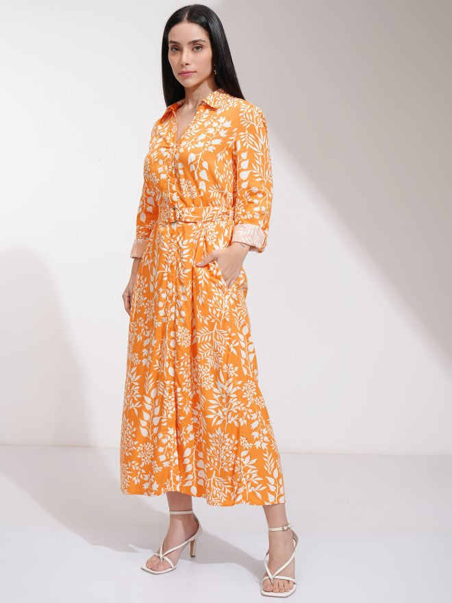 Tokyo Talkies Women Orange Printed Shirt Dress - Orange - Image 2