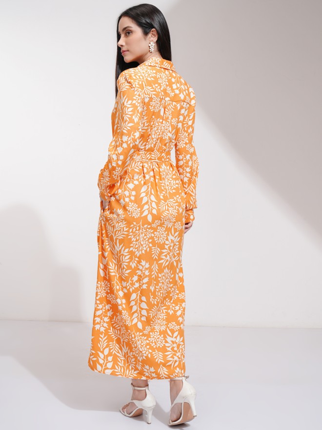 Tokyo Talkies Women Orange Printed Shirt Dress - Orange - Image 3