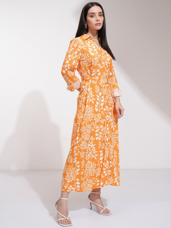 Tokyo Talkies Women Orange Printed Shirt Dress - Orange - Image 4