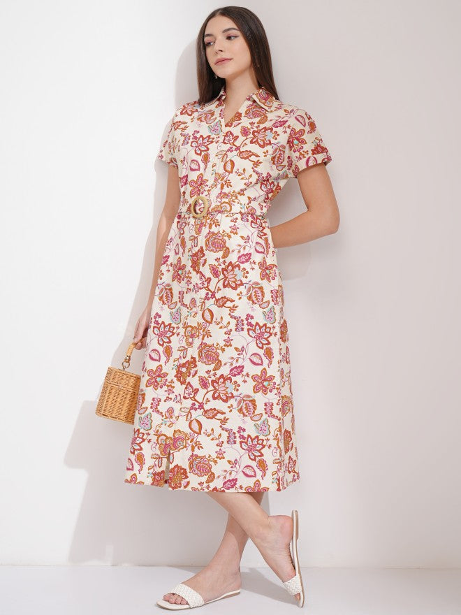 Tokyo Talkies Women Off White Printed Shirt Dress - Off White - Image 1
