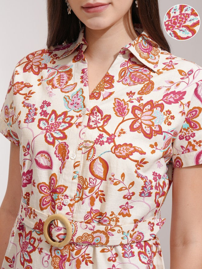 Tokyo Talkies Women Off White Printed Shirt Dress - Off White - Image 5