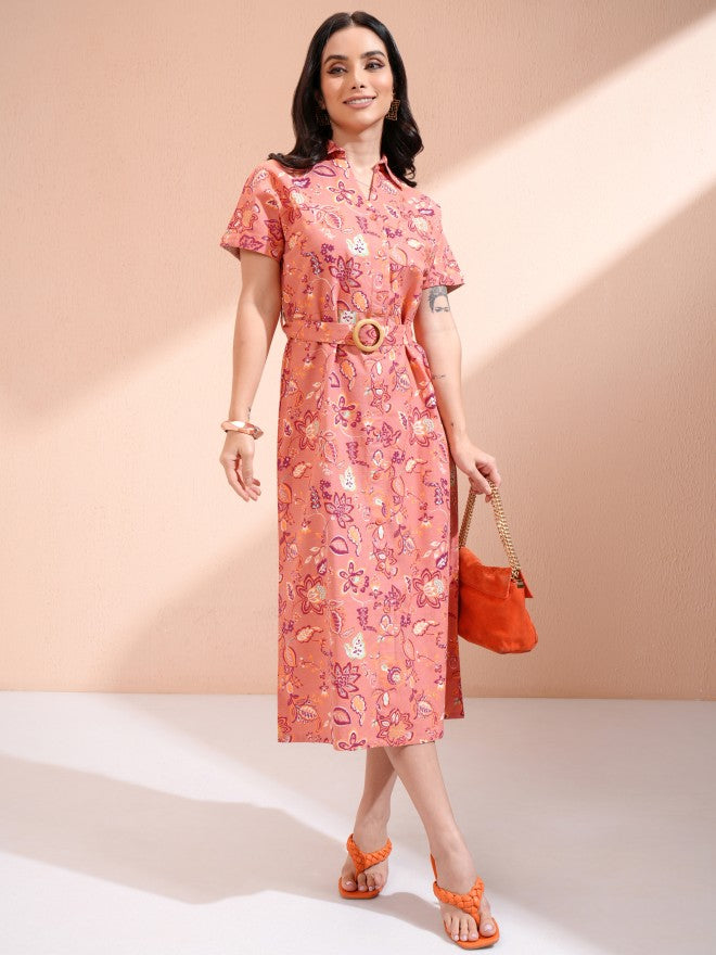 Tokyo Talkies Women Rust Printed Shirt Dress - Rust - Image 1