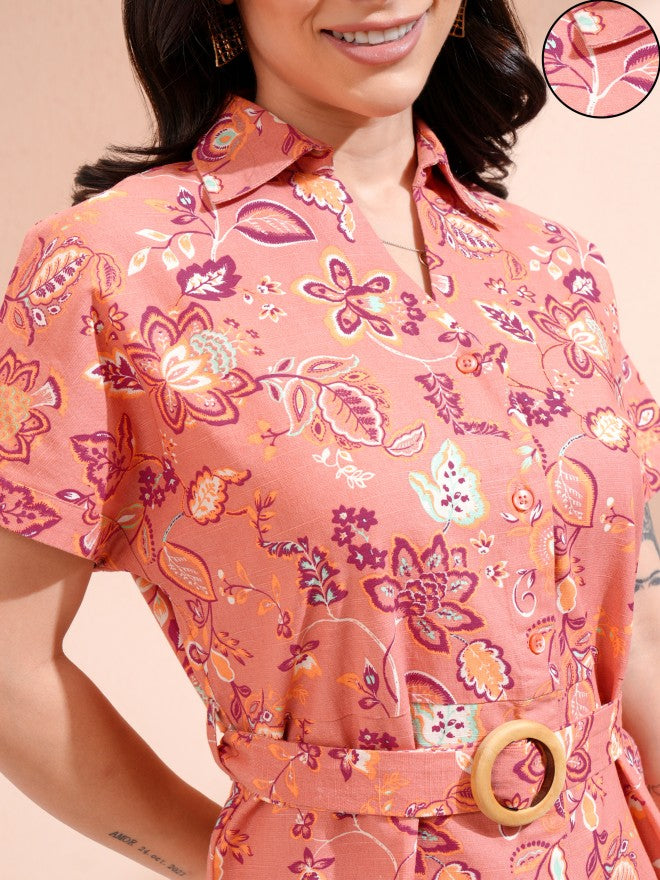 Tokyo Talkies Women Rust Printed Shirt Dress - Rust - Image 4