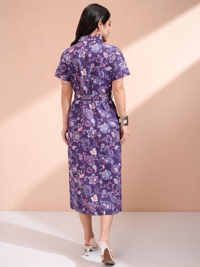 Tokyo Talkies Women Purple Printed Shirt Dress - Purple - Image 2