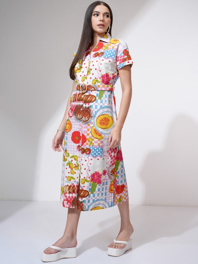 Tokyo Talkies Women White Printed Shirt Dress - White - Image 4