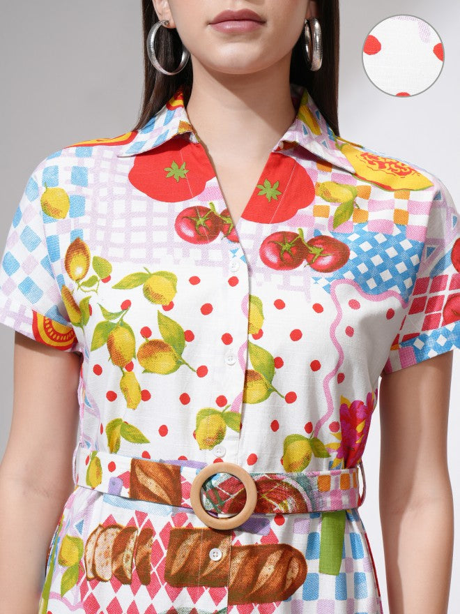 Tokyo Talkies Women White Printed Shirt Dress - White - Image 5