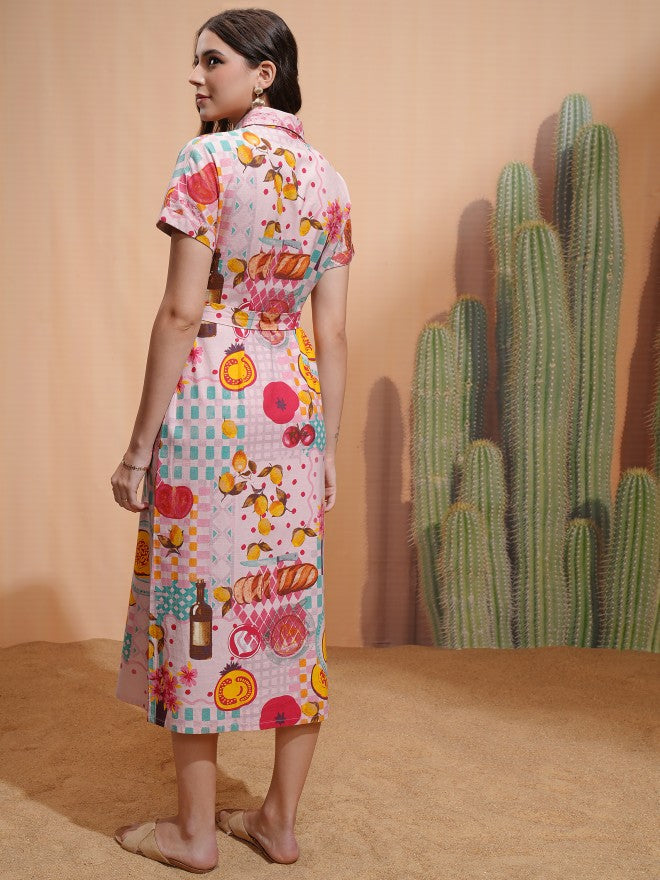 Tokyo Talkies Women Pink Printed Shirt Dress - Pink - Image 3