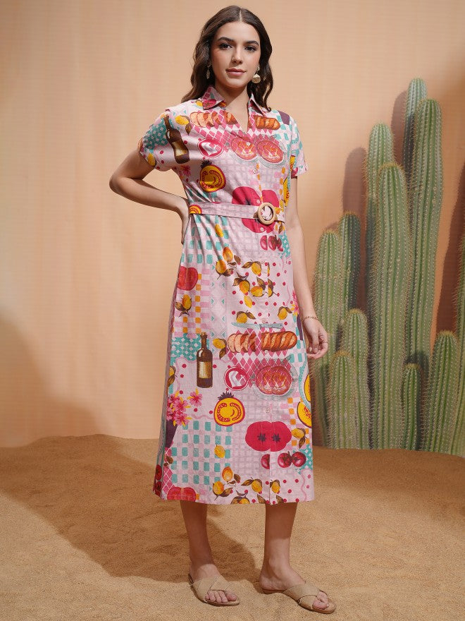 Tokyo Talkies Women Pink Printed Shirt Dress - Pink - Image 4