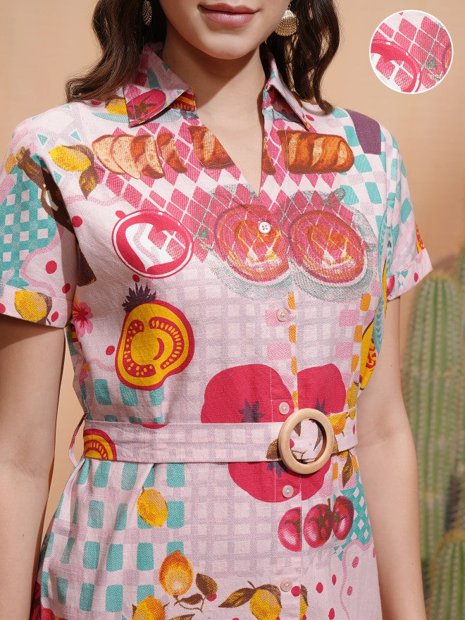 Tokyo Talkies Women Pink Printed Shirt Dress - Pink - Image 5