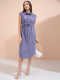 Tokyo Talkies Women Blue Striped Shirt Dress - Blue - Image 1