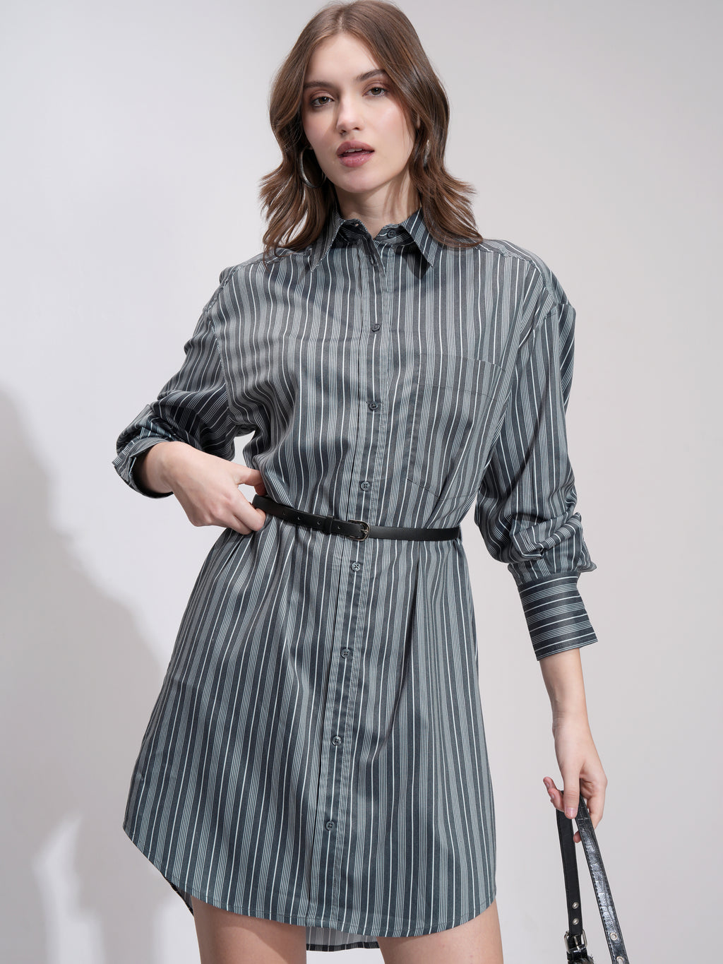 Tokyo Talkies Women Black Striped Shirt Dress - Black - Image 1