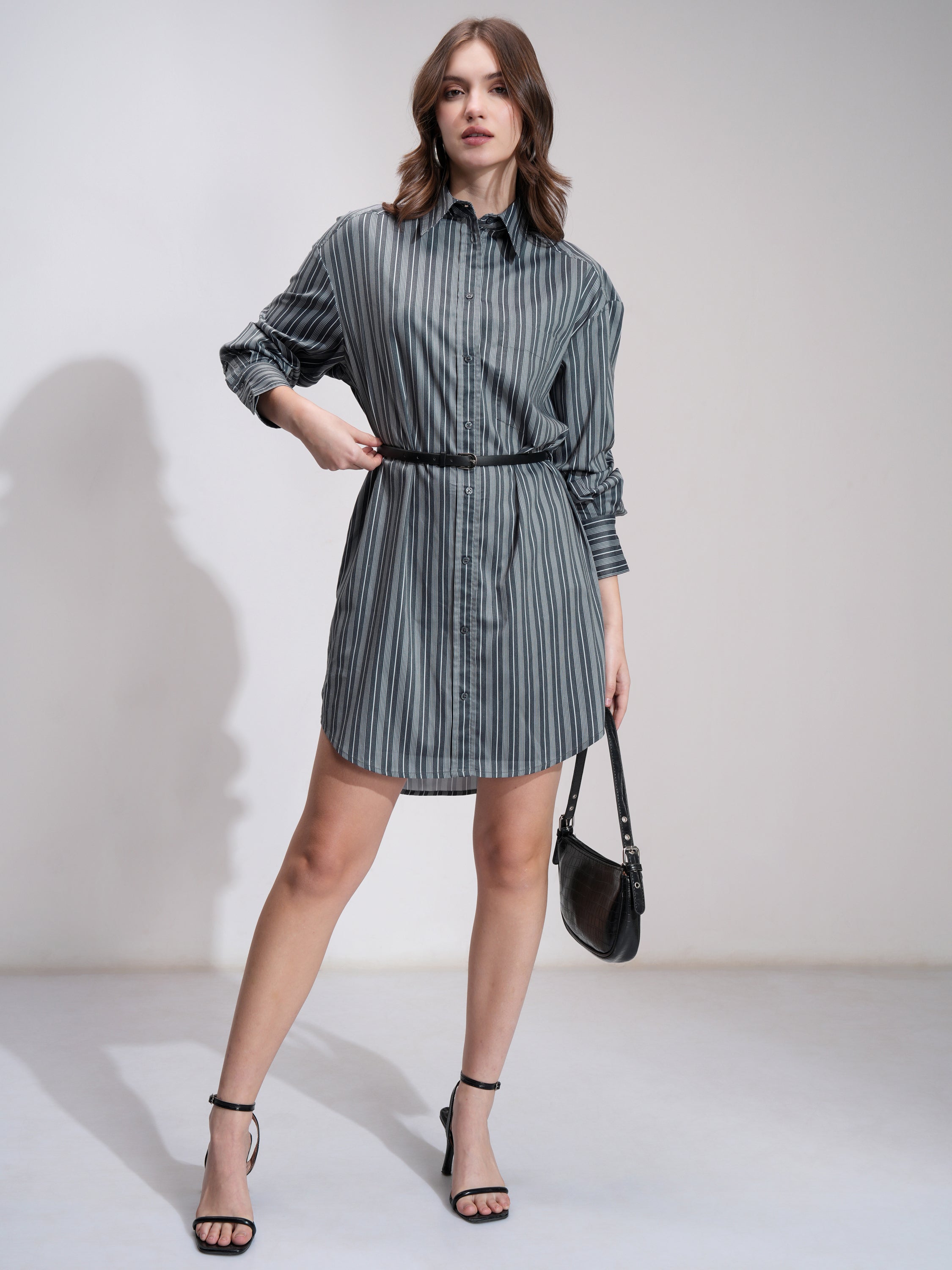 Tokyo Talkies Women Black Striped Shirt Dress - Black - Image 2