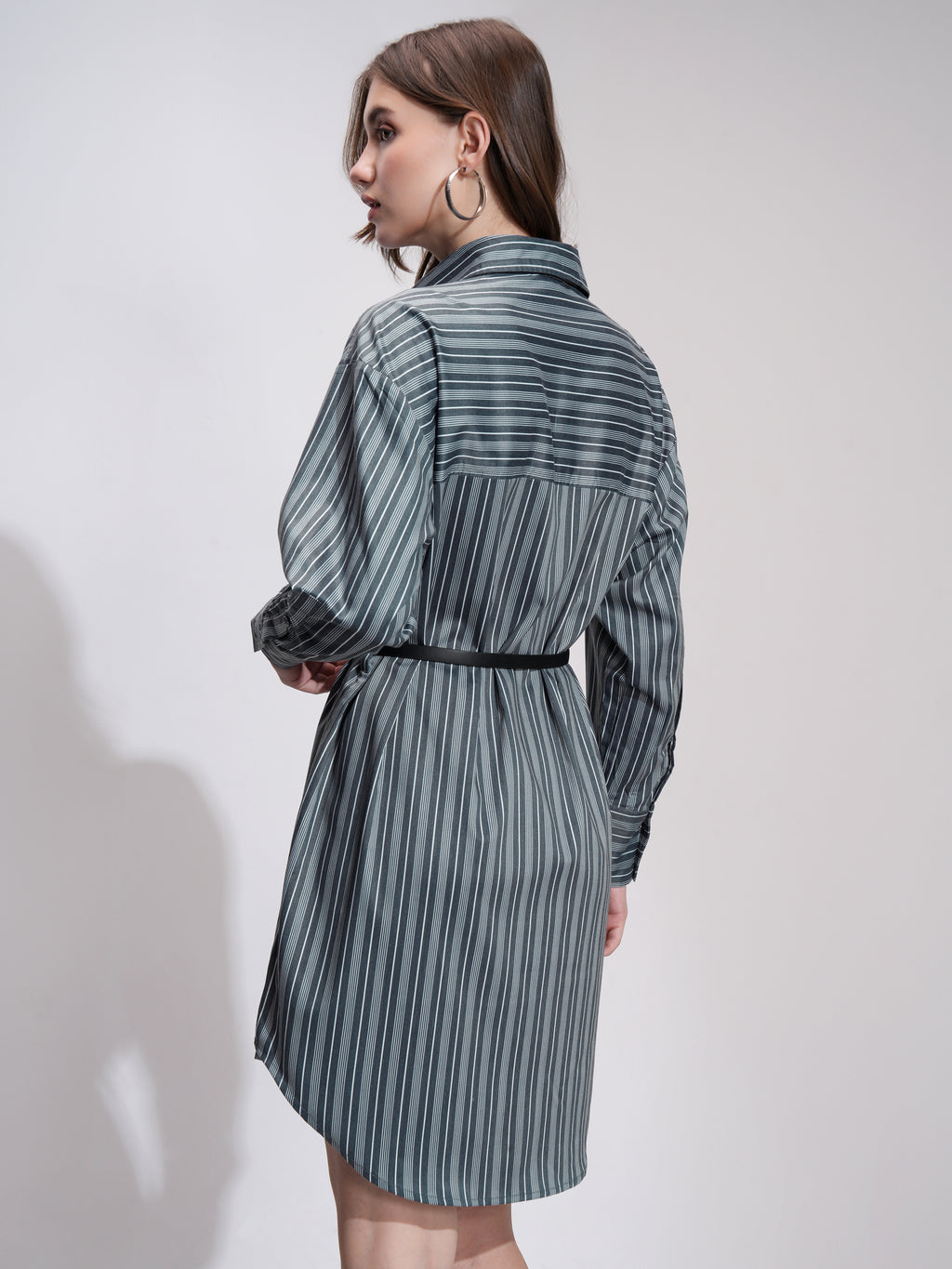 Tokyo Talkies Women Black Striped Shirt Dress - Black - Image 3