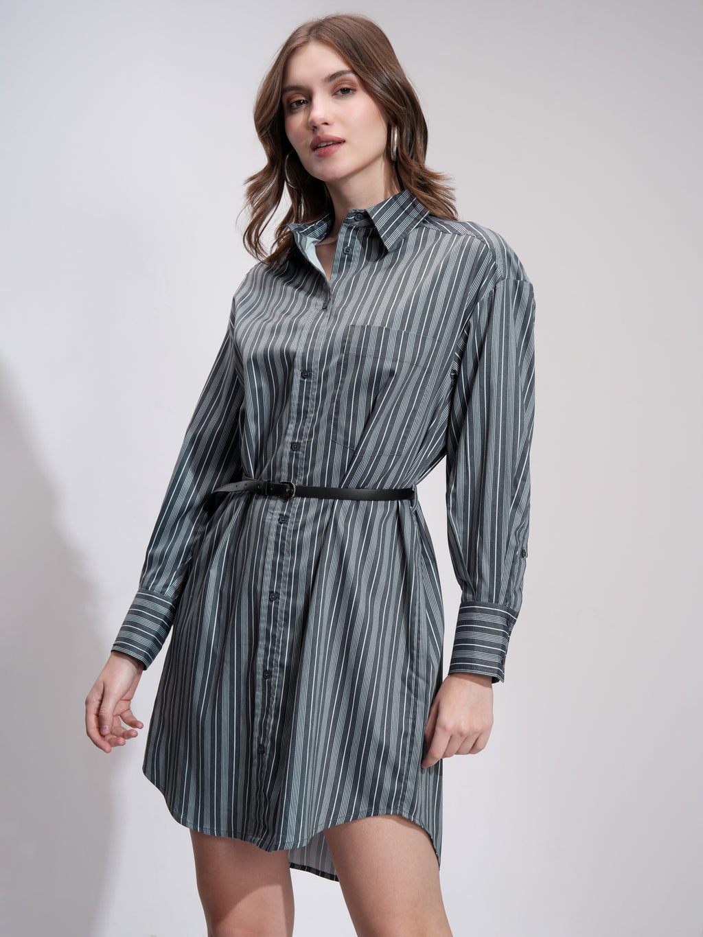 Tokyo Talkies Women Black Striped Shirt Dress - Black - Image 4