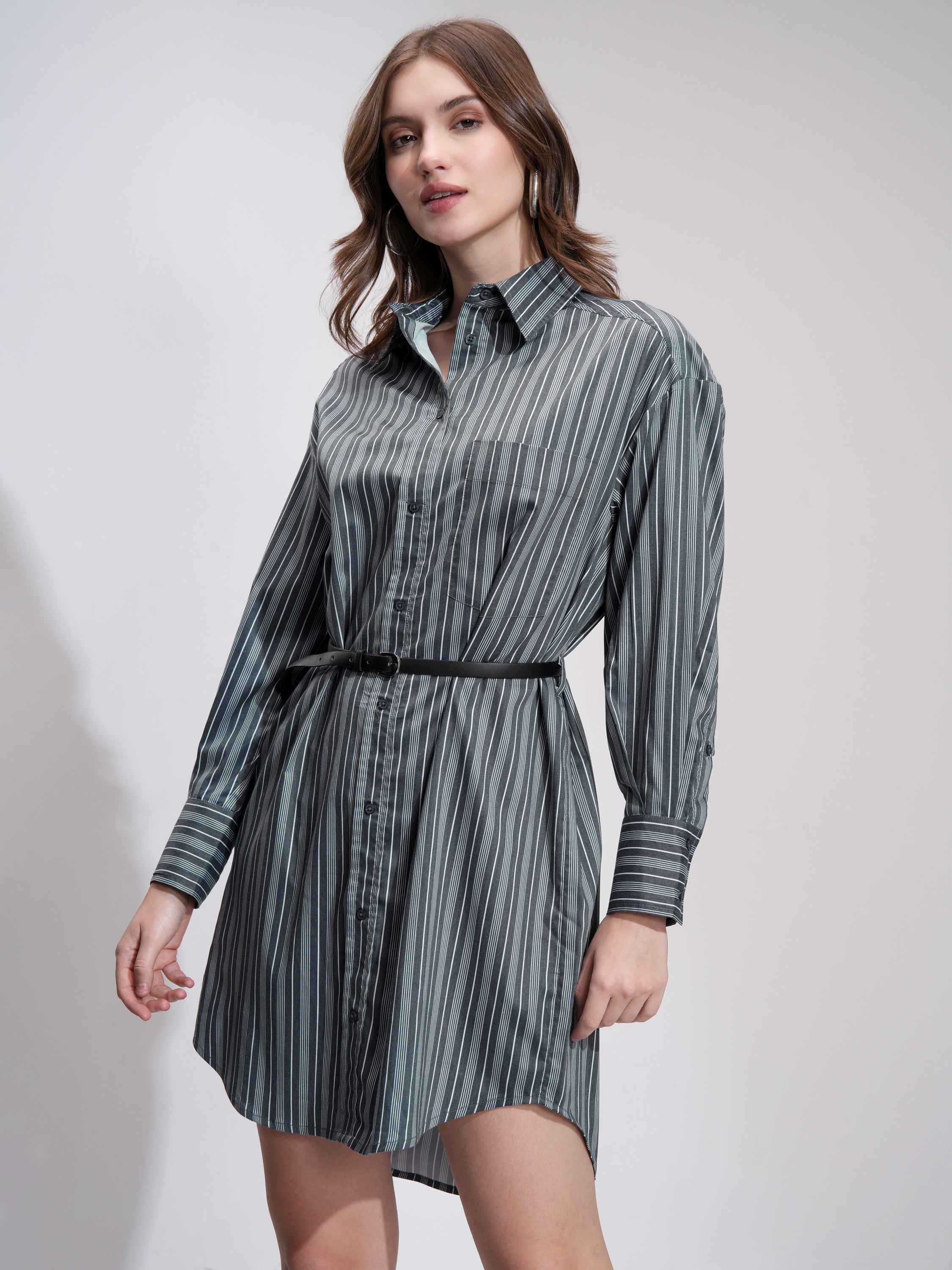 Tokyo Talkies Women Black Striped Shirt Dress - Black - Image 4