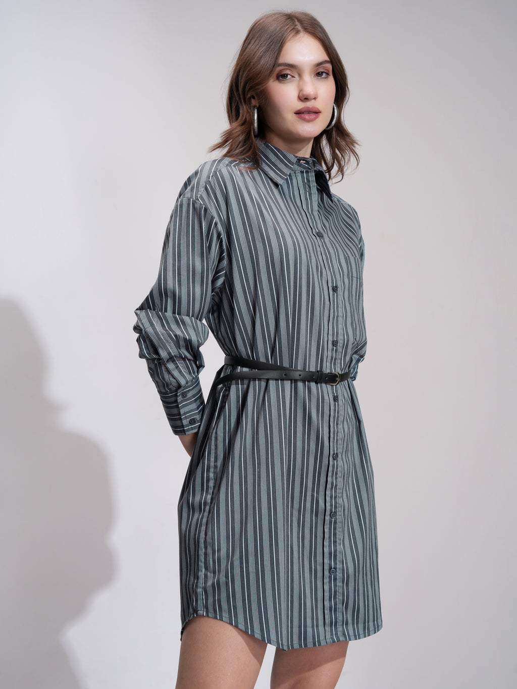 Tokyo Talkies Women Black Striped Shirt Dress - Black - Image 6