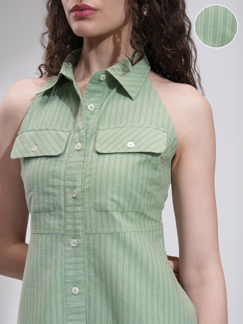 Tokyo Talkies Women Olive Striped Fit And Flare Dress - Olive - Image 5