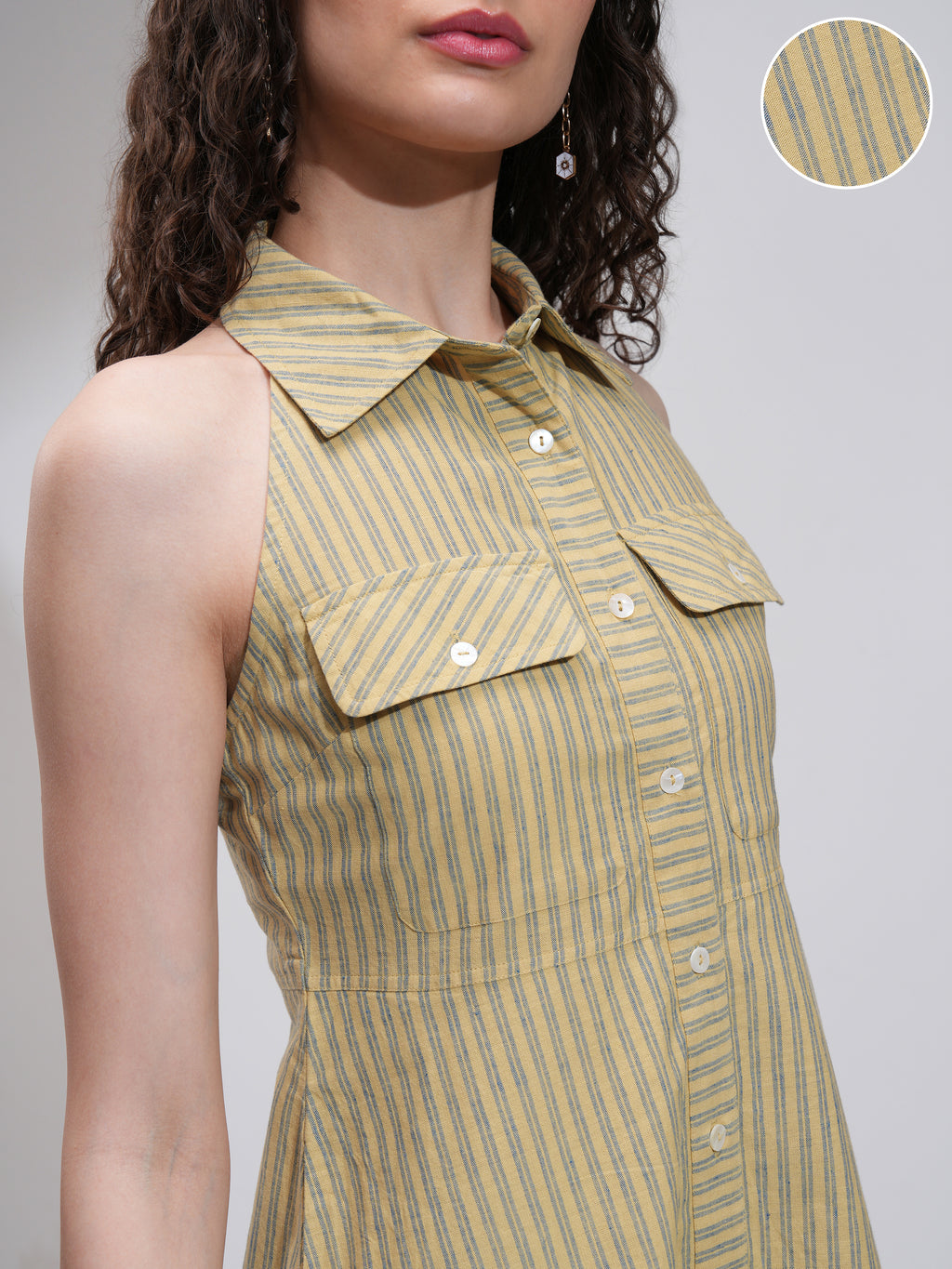 Tokyo Talkies Women Beige Striped Fit And Flare Dress - Beige - Image 5