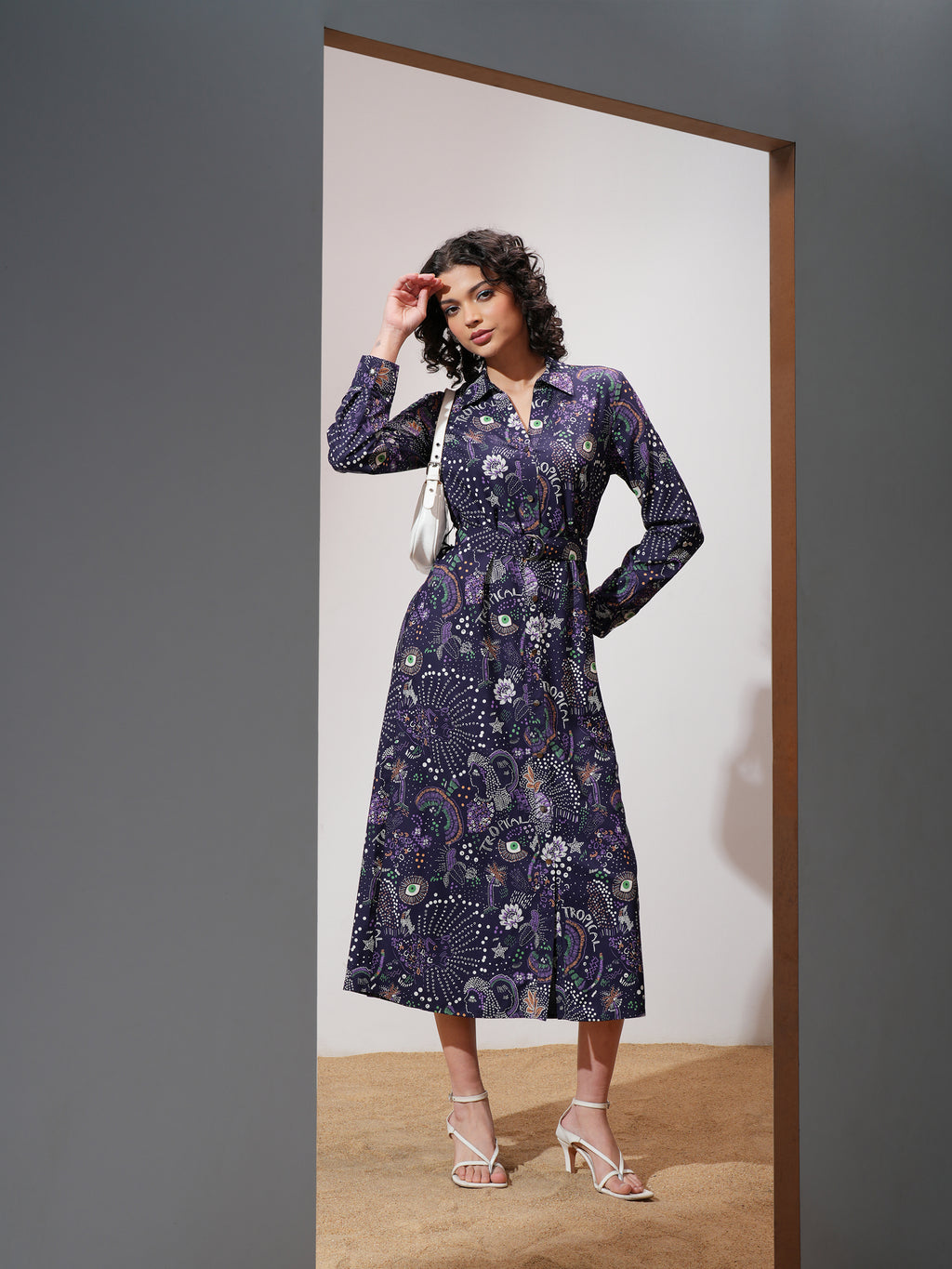 Tokyo Talkies Women Navy Blue Printed Shirt Dress - Navy Blue - Image 2