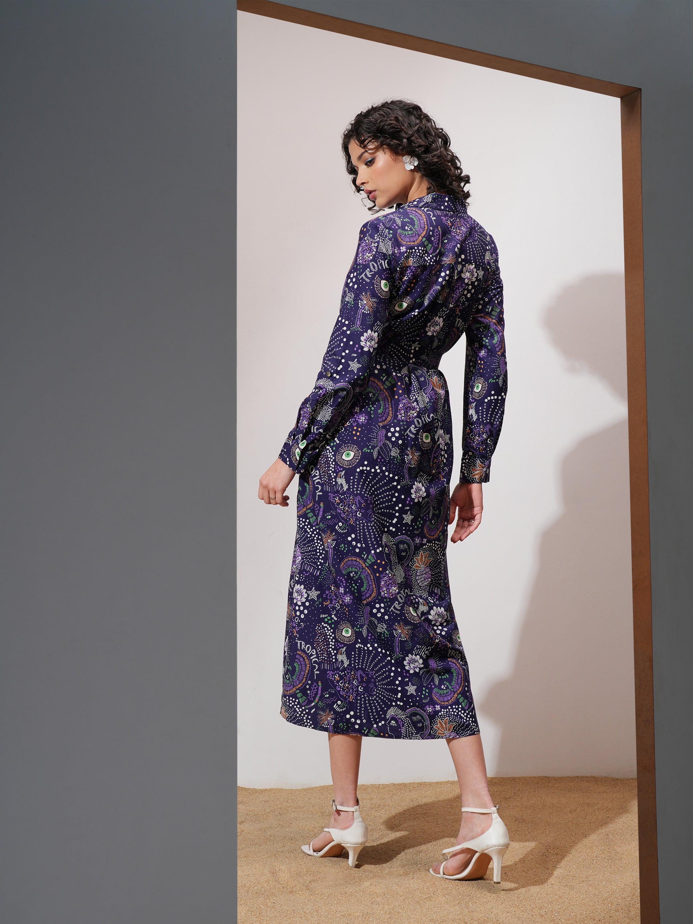 Tokyo Talkies Women Navy Blue Printed Shirt Dress - Navy Blue - Image 3