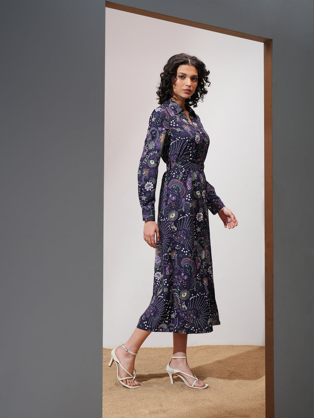 Tokyo Talkies Women Navy Blue Printed Shirt Dress - Navy Blue - Image 6