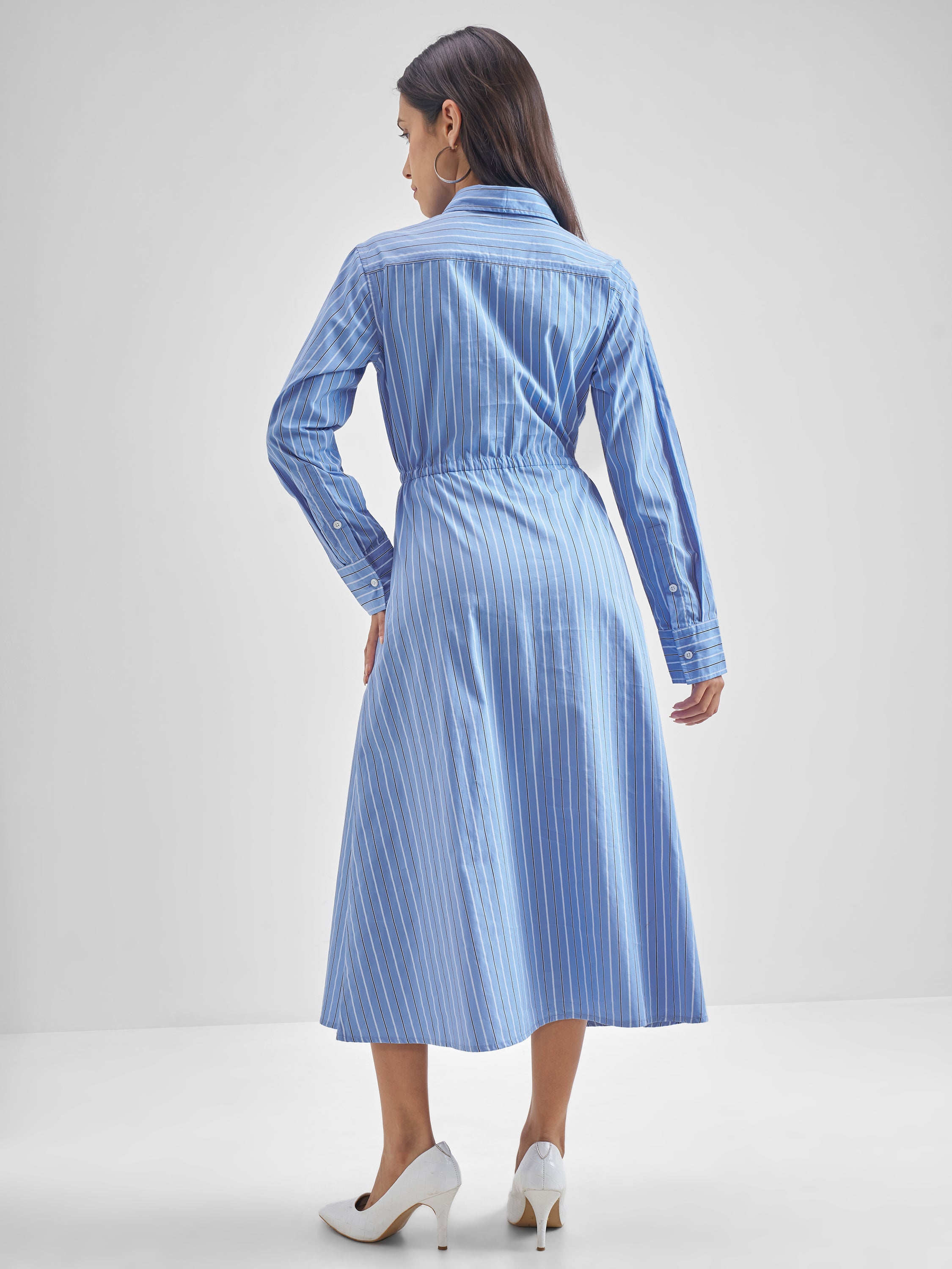 Chic By Tokyo Talkies Women Blue Striped Shirt Dress - Blue - Image 3
