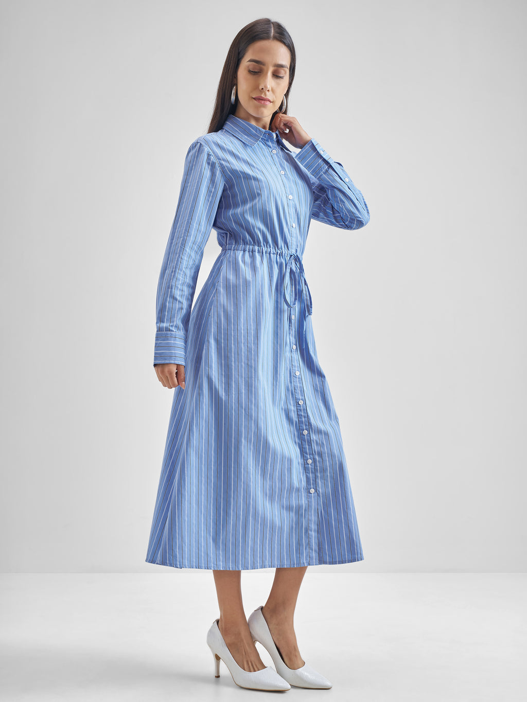 Chic By Tokyo Talkies Women Blue Striped Shirt Dress - Blue - Image 4