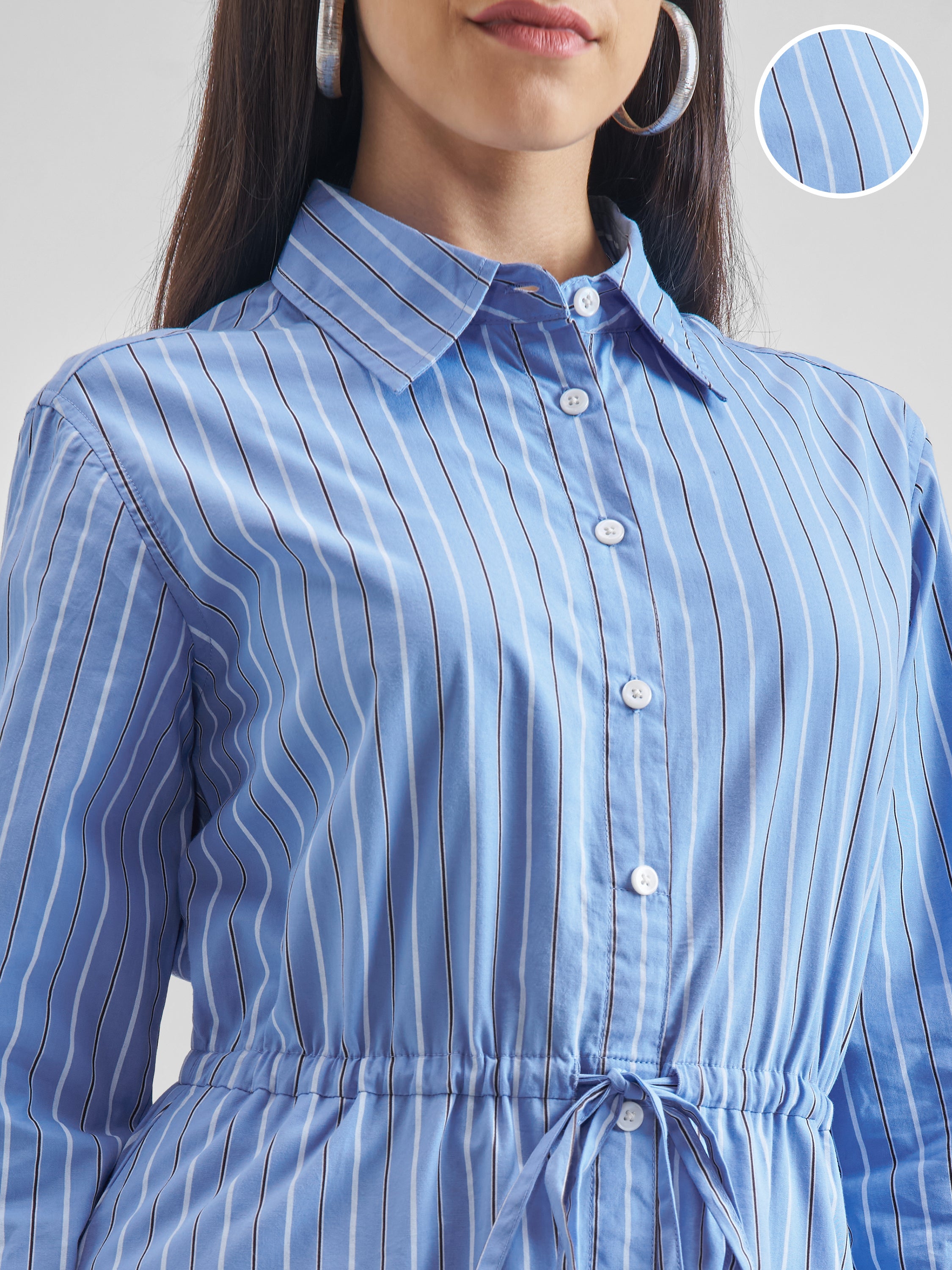 Chic By Tokyo Talkies Women Blue Striped Shirt Dress - Blue - Image 5