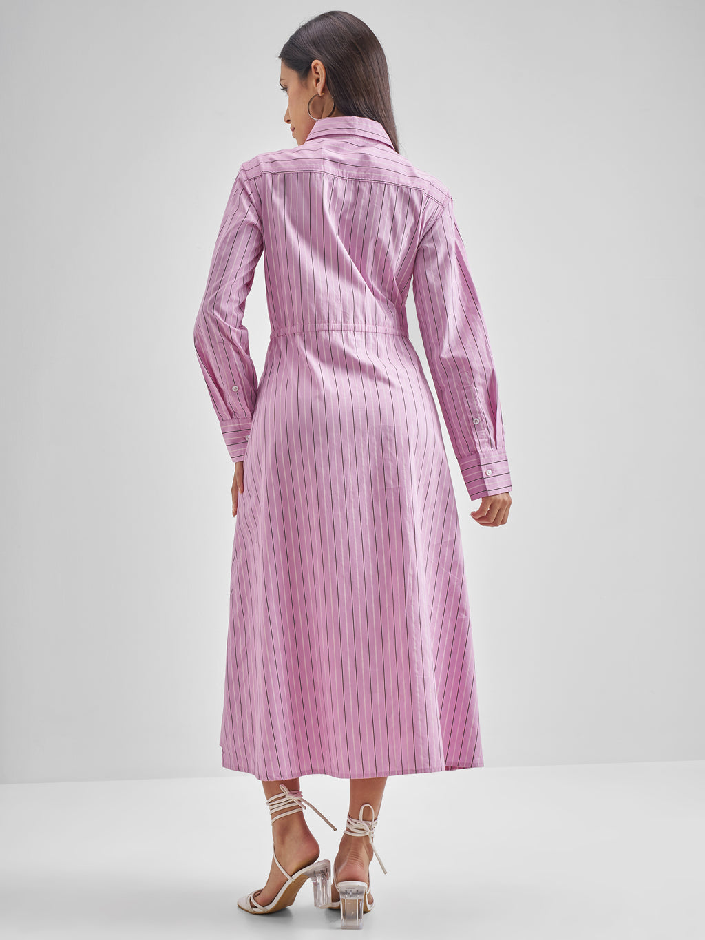Chic By Tokyo Talkies Women Pink Striped Shirt Dress - Pink - Image 3