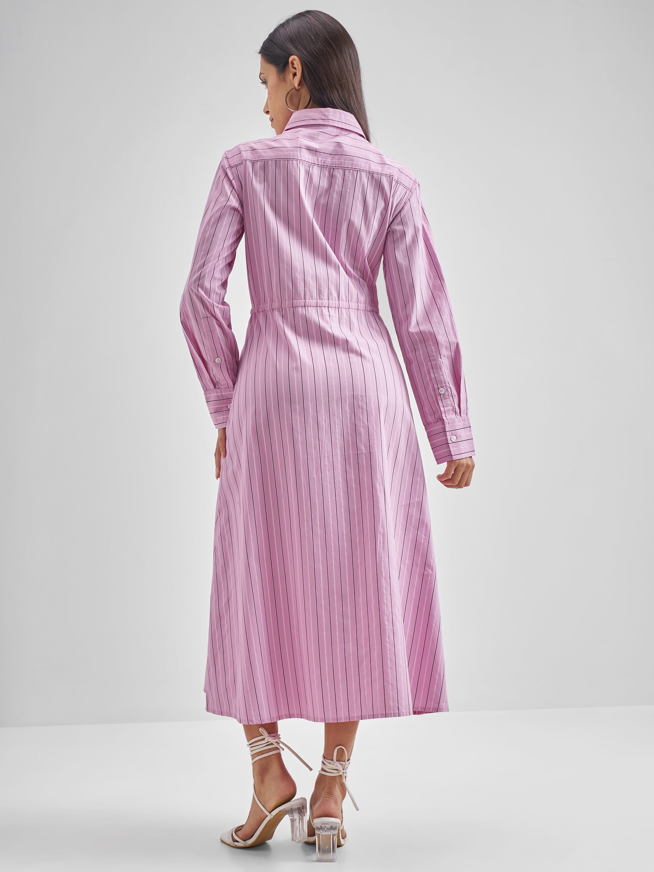 Chic By Tokyo Talkies Women Pink Striped Shirt Dress - Pink - Image 3