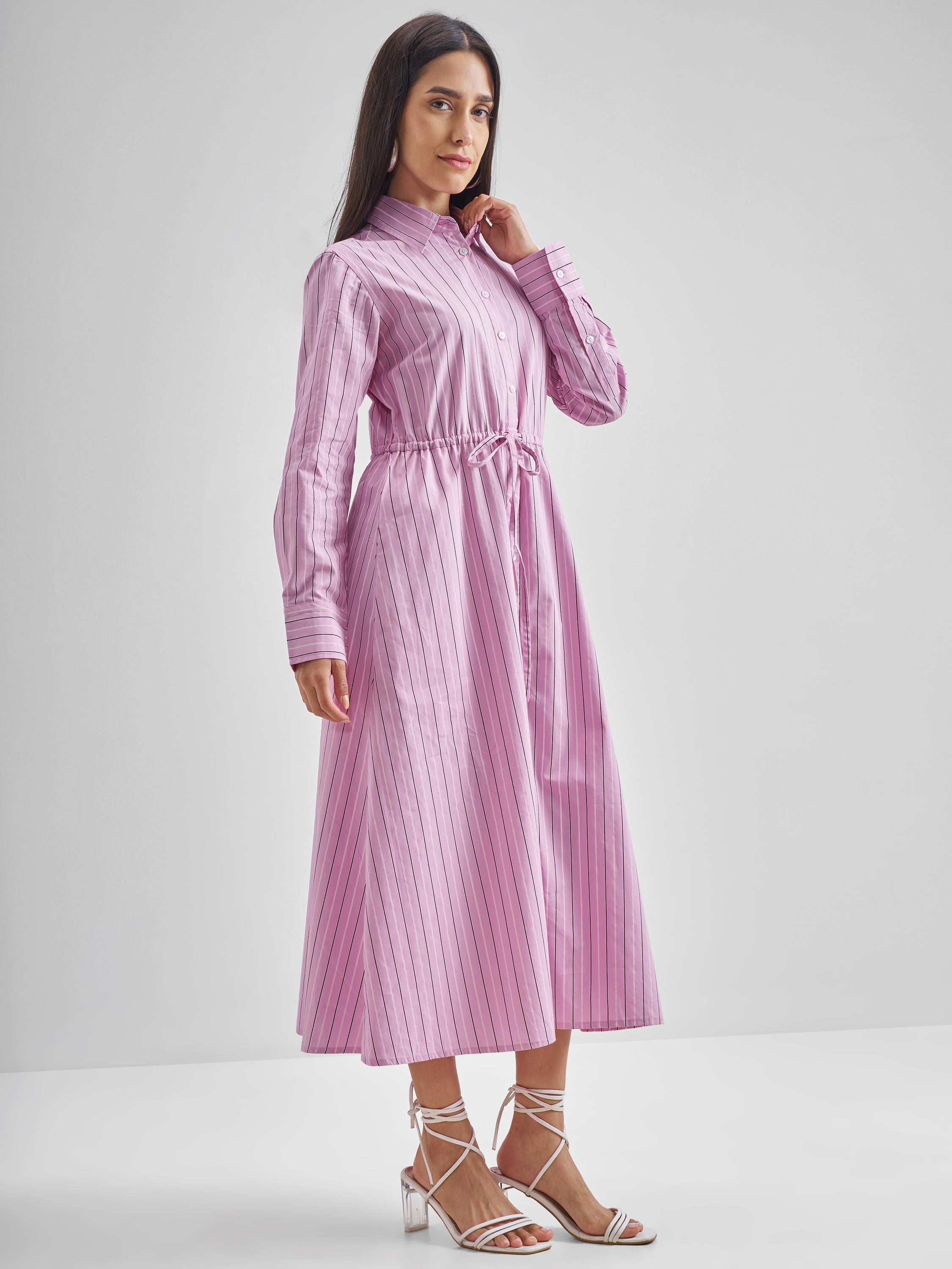 Chic By Tokyo Talkies Women Pink Striped Shirt Dress - Pink - Image 4