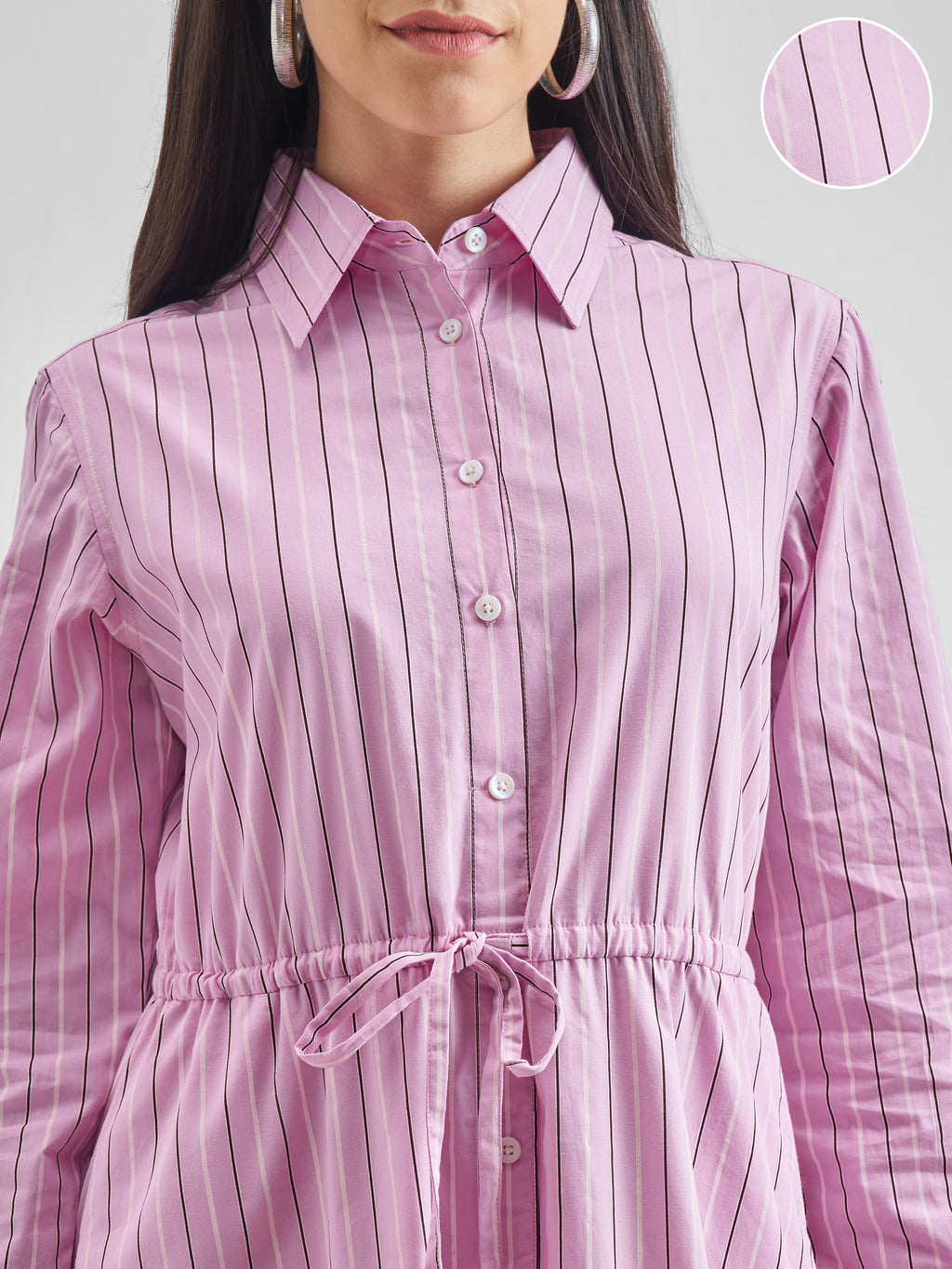 Chic By Tokyo Talkies Women Pink Striped Shirt Dress - Pink - Image 5
