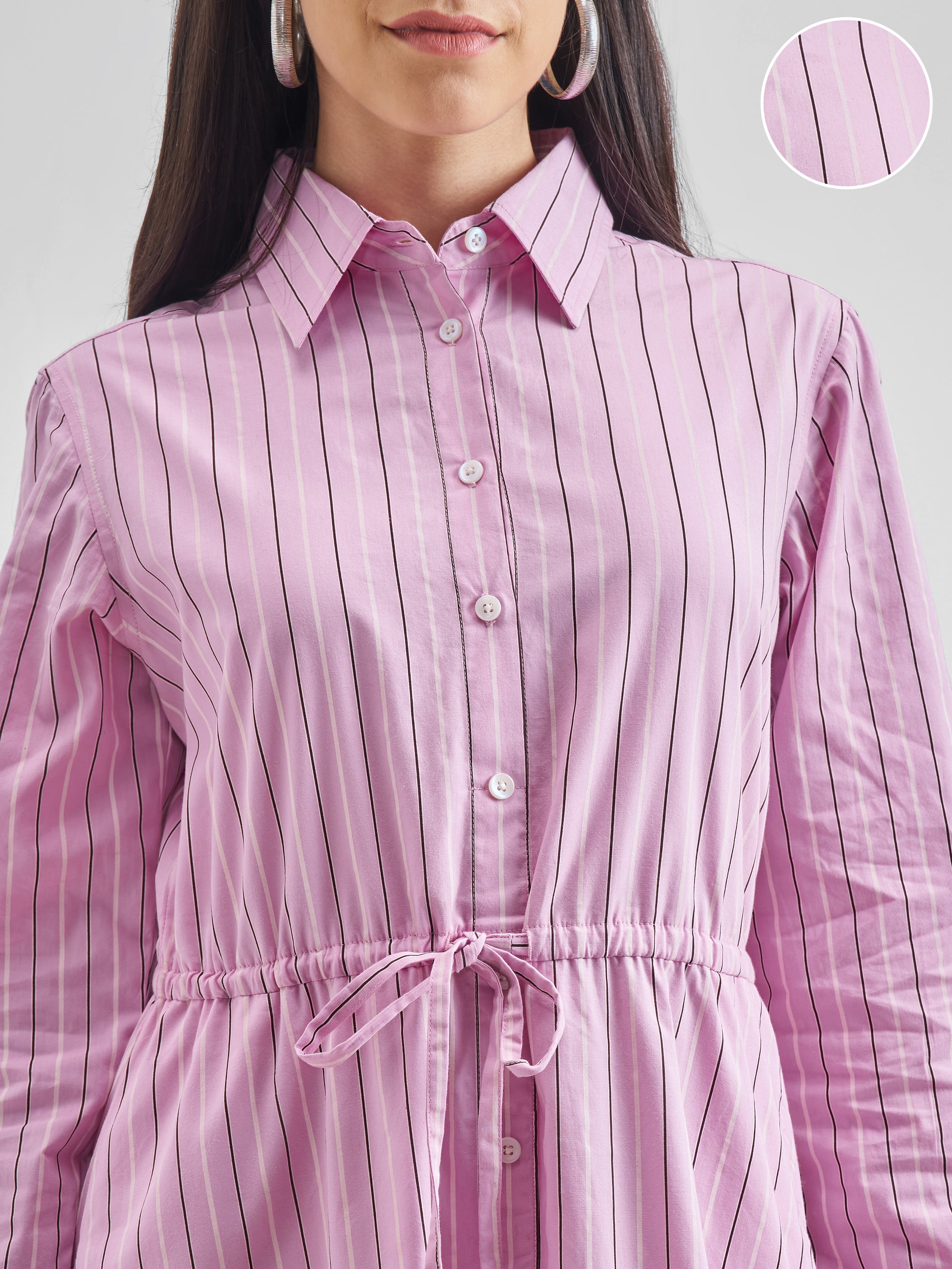 Chic By Tokyo Talkies Women Pink Striped Shirt Dress - Pink - Image 5
