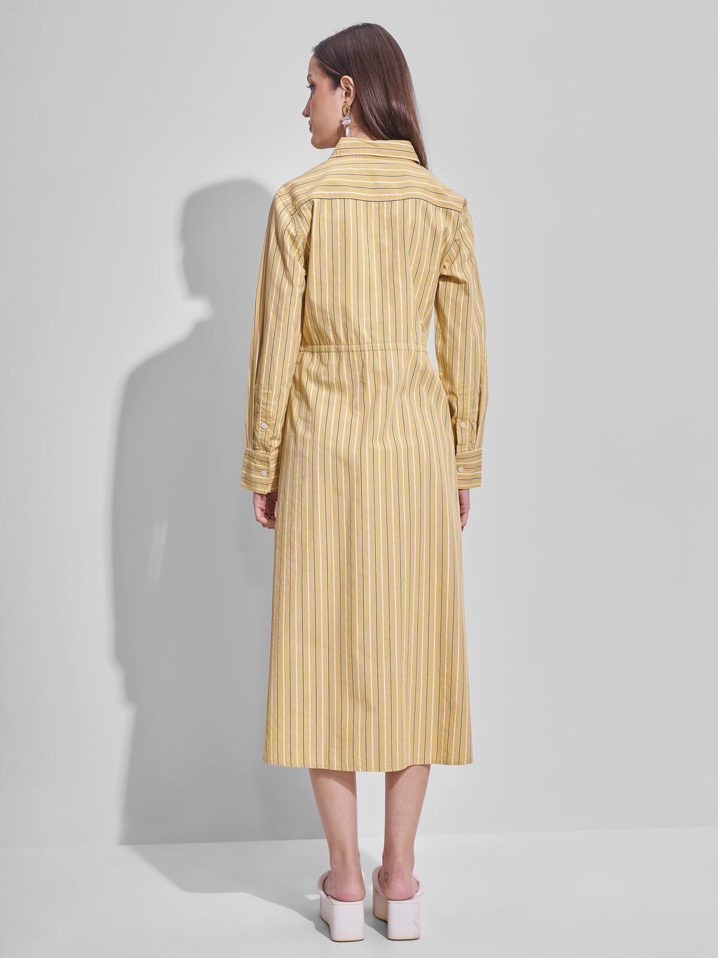 Tokyo Talkies Women Yellow Striped Shirt Dress - Yellow - Image 3